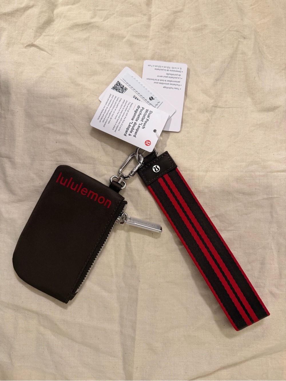 lululemon Brown & Red Wrist Key Pouch with Striped Strap